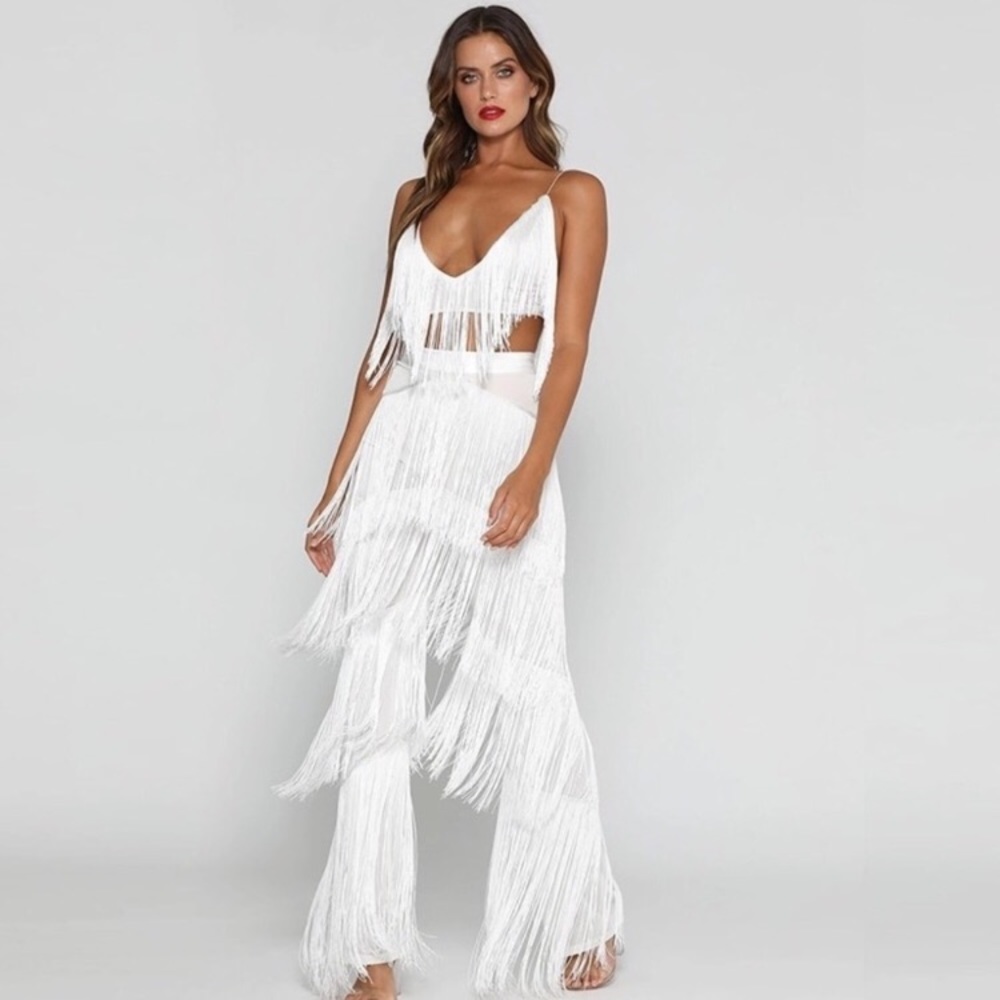 Meshki white fringe pant